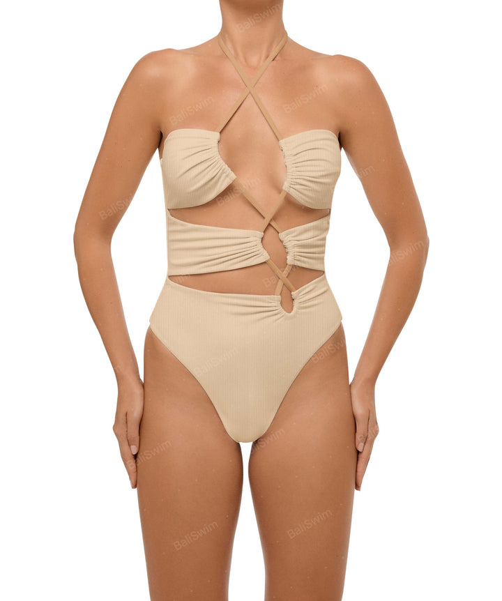 BSWS-S59 Asymmetric Cutout Halter One Piece
