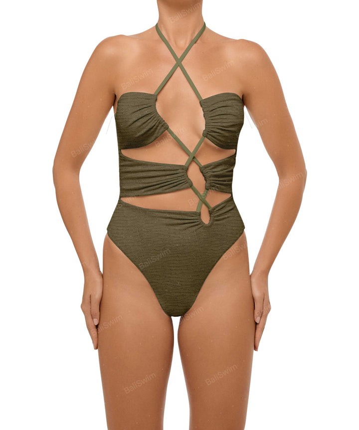 BSWS-S59 Asymmetric Cutout Halter One Piece