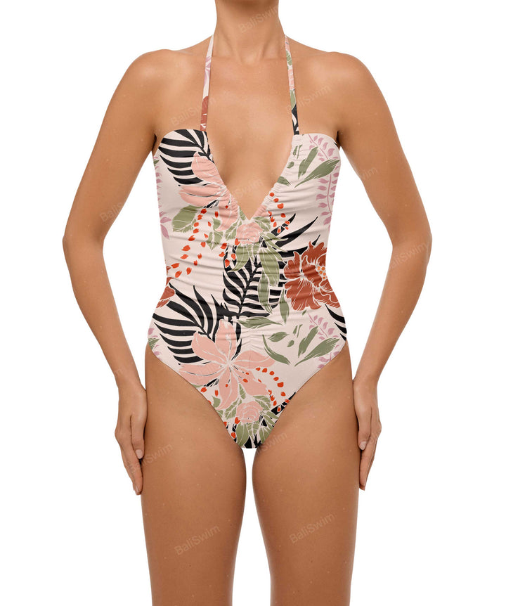 BSWS-S60 Ruched Halter One Piece