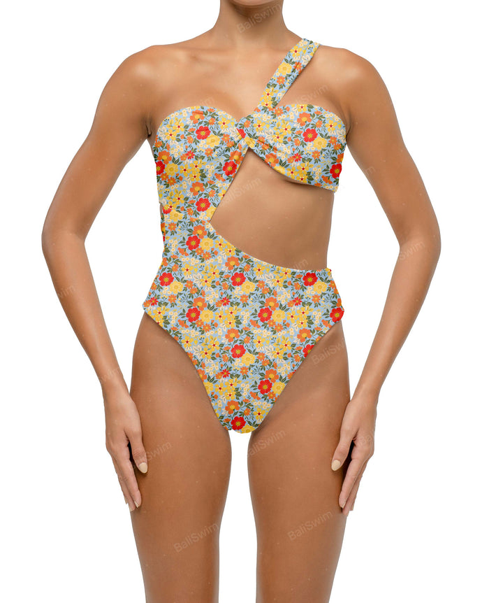BSWS-S68 Asymetric Ruched One Piece