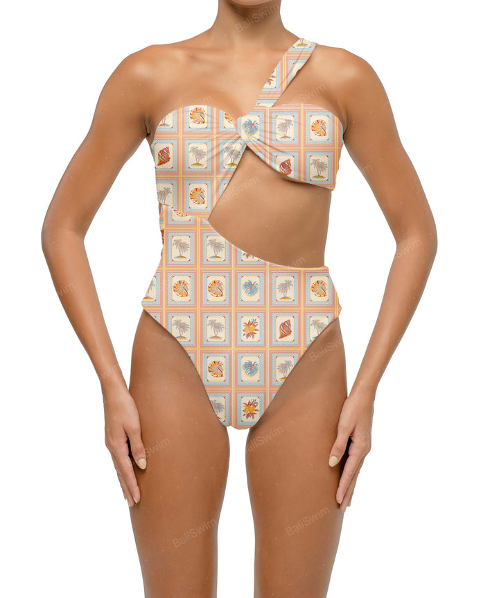 BSWS-S68 Asymetric Ruched One Piece