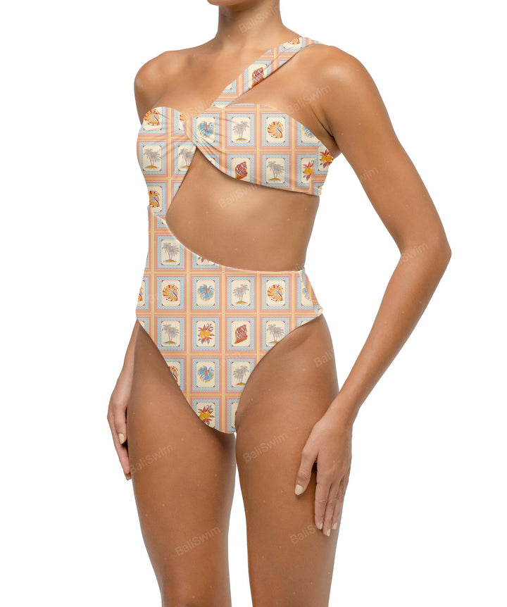 BSWS-S68 Asymetric Ruched One Piece