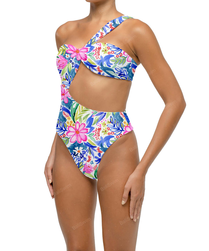 BSWS-S68 Asymetric Ruched One Piece