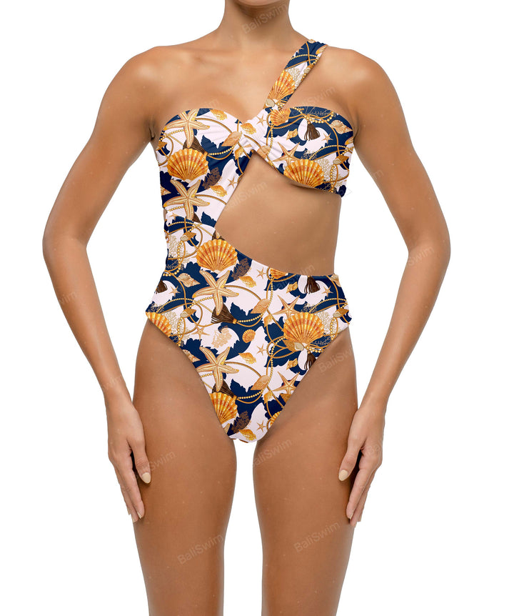 BSWS-S68 Asymetric Ruched One Piece