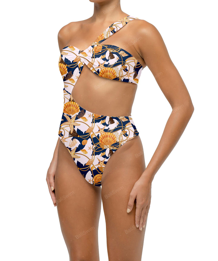 BSWS-S68 Asymetric Ruched One Piece