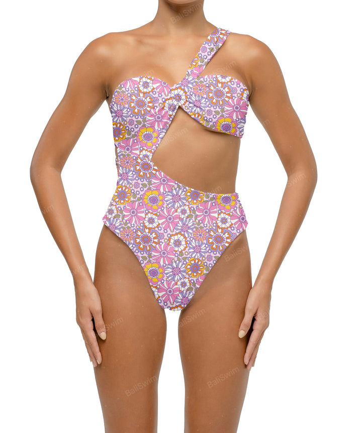 BSWS-S68 Asymetric Ruched One Piece