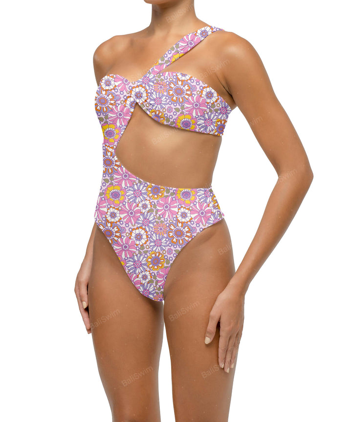 BSWS-S68 Asymetric Ruched One Piece