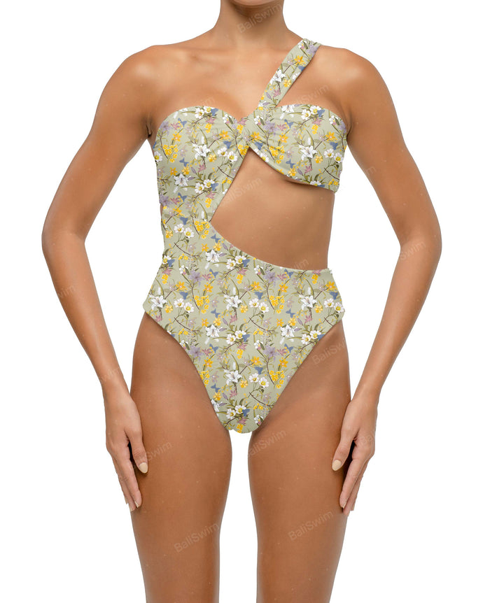 BSWS-S68 Asymetric Ruched One Piece