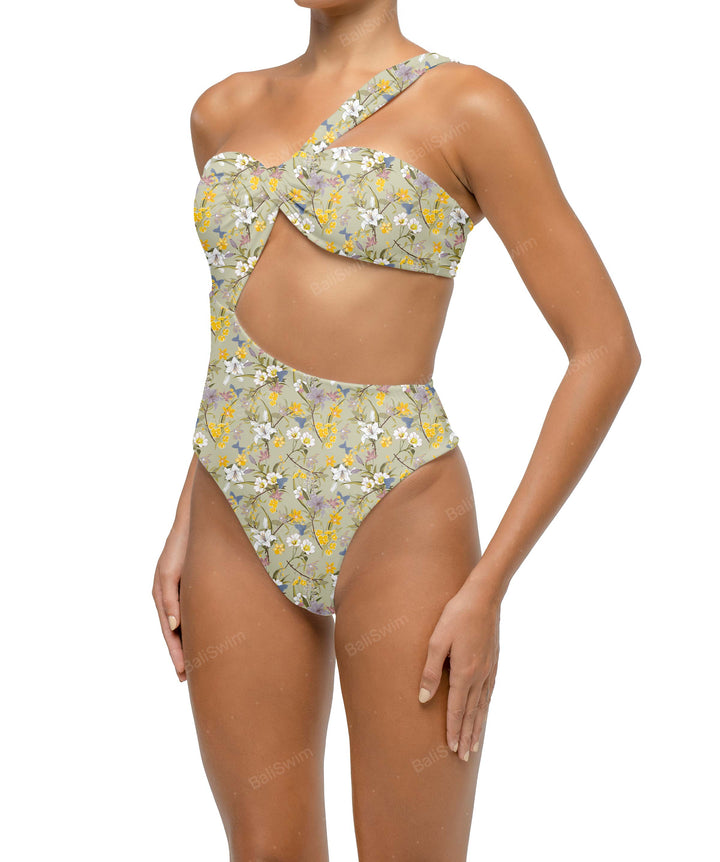 BSWS-S68 Asymetric Ruched One Piece