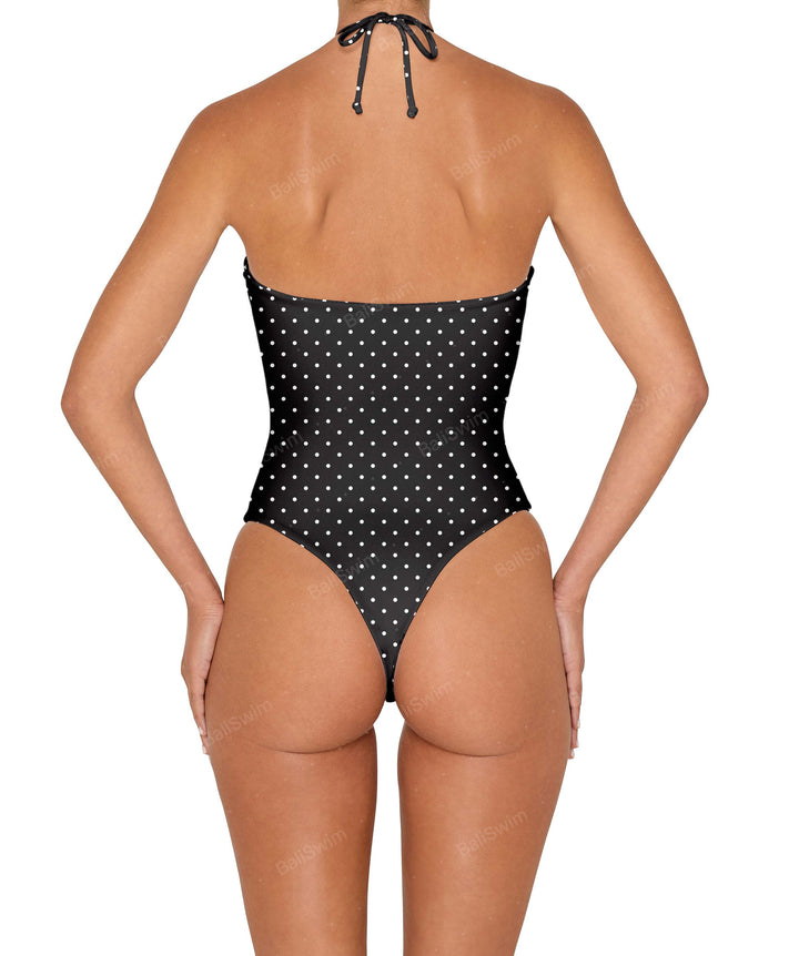 BSWS-S82 Halter Tie Neck One Piece With Center Front Cutout