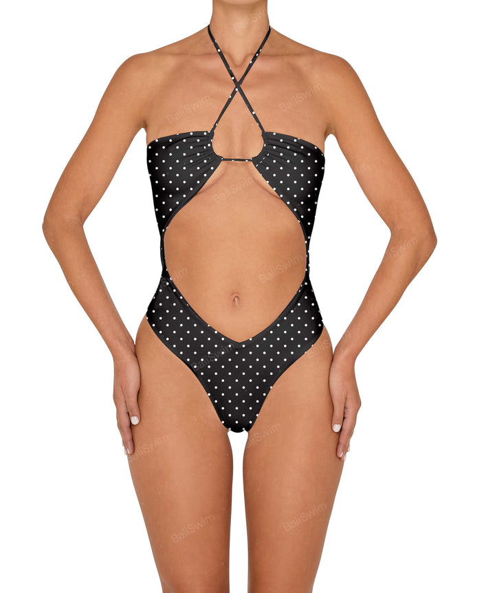 BSWS-S82 Halter Tie Neck One Piece With Center Front Cutout