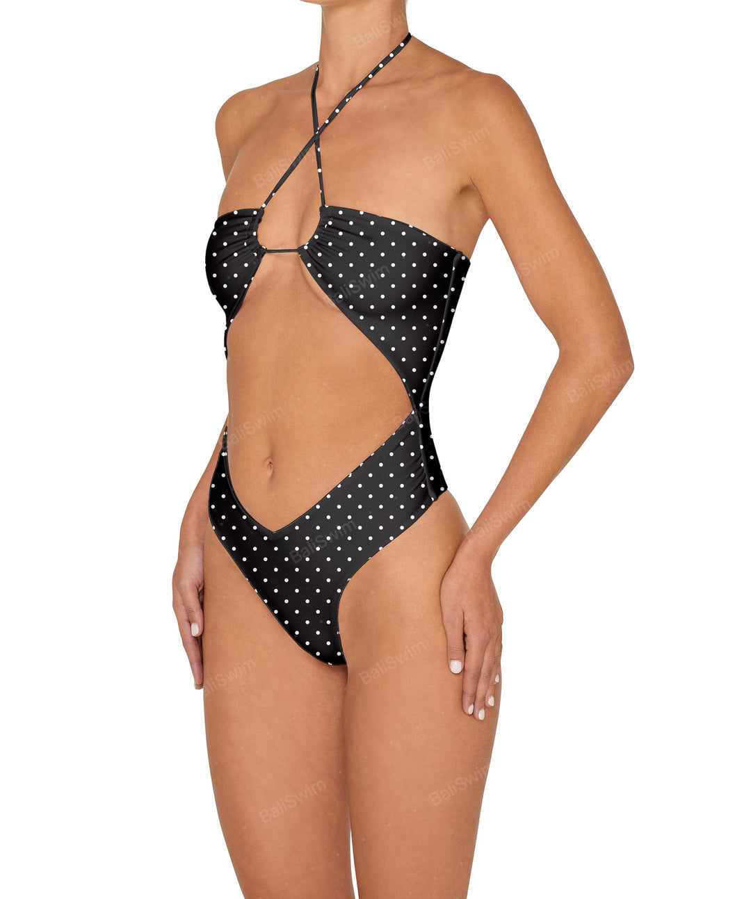 BSWS-S82 Halter Tie Neck One Piece With Center Front Cutout