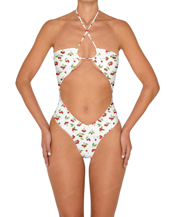 BSWS-S82 Halter Tie Neck One Piece With Center Front Cutout