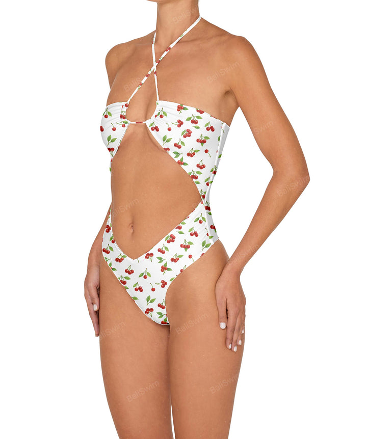 BSWS-S82 Halter Tie Neck One Piece With Center Front Cutout