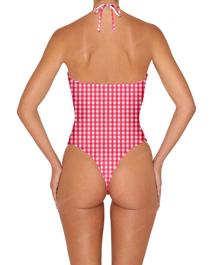 BSWS-S82 Halter Tie Neck One Piece With Center Front Cutout