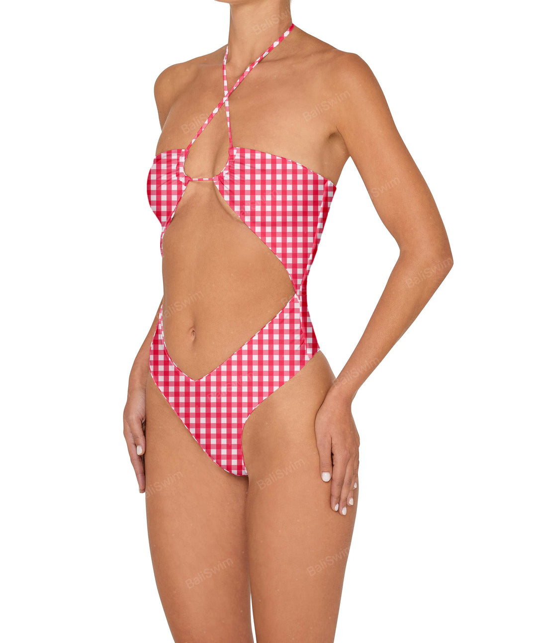 BSWS-S82 Halter Tie Neck One Piece With Center Front Cutout