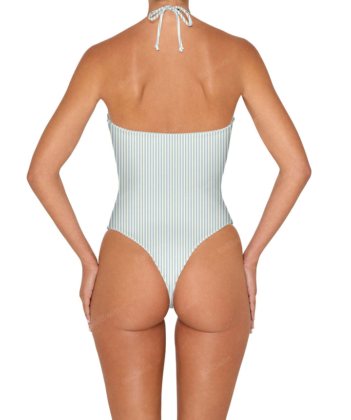 BSWS-S82 Halter Tie Neck One Piece With Center Front Cutout