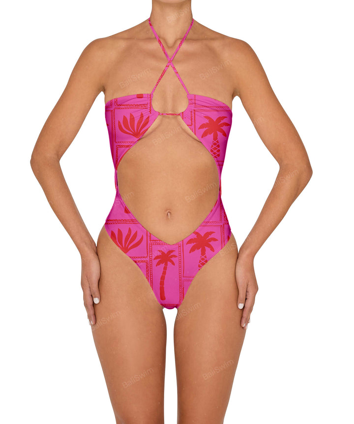 BSWS-S82 Halter Tie Neck One Piece With Center Front Cutout