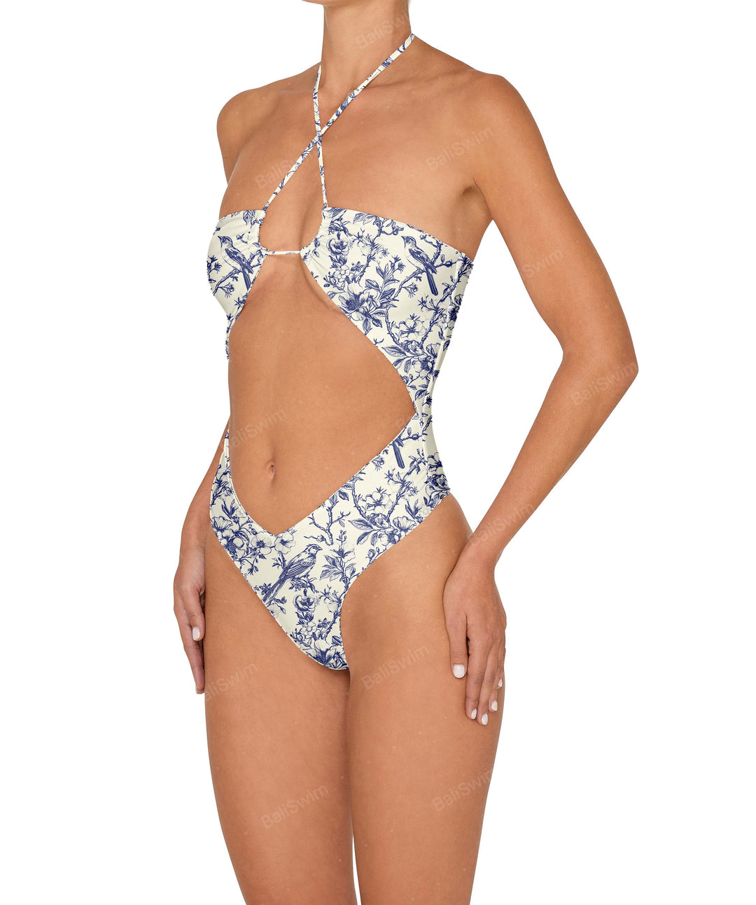 BSWS-S82 Halter Tie Neck One Piece With Center Front Cutout