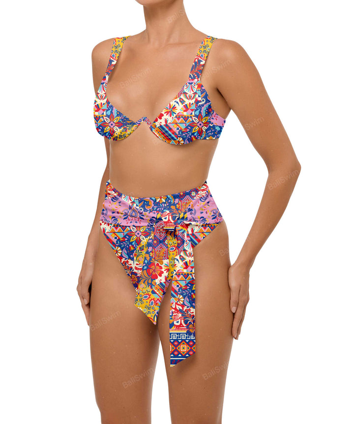 BSWS-B106 Waist Tie High Rise Bikini Bottom
