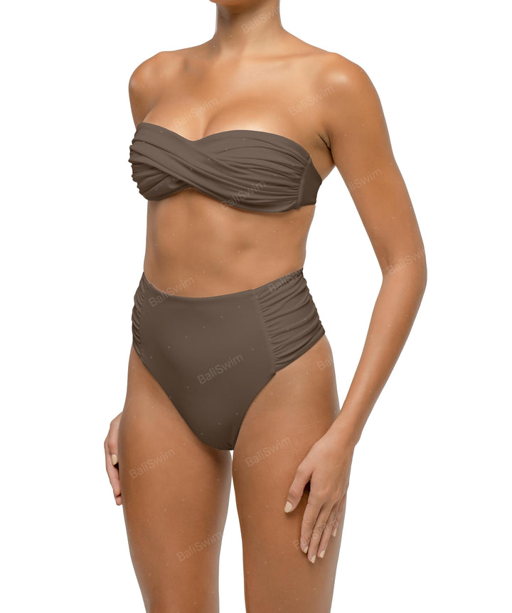 BSWS-B127 Ruched High Waist Bikini Bottom