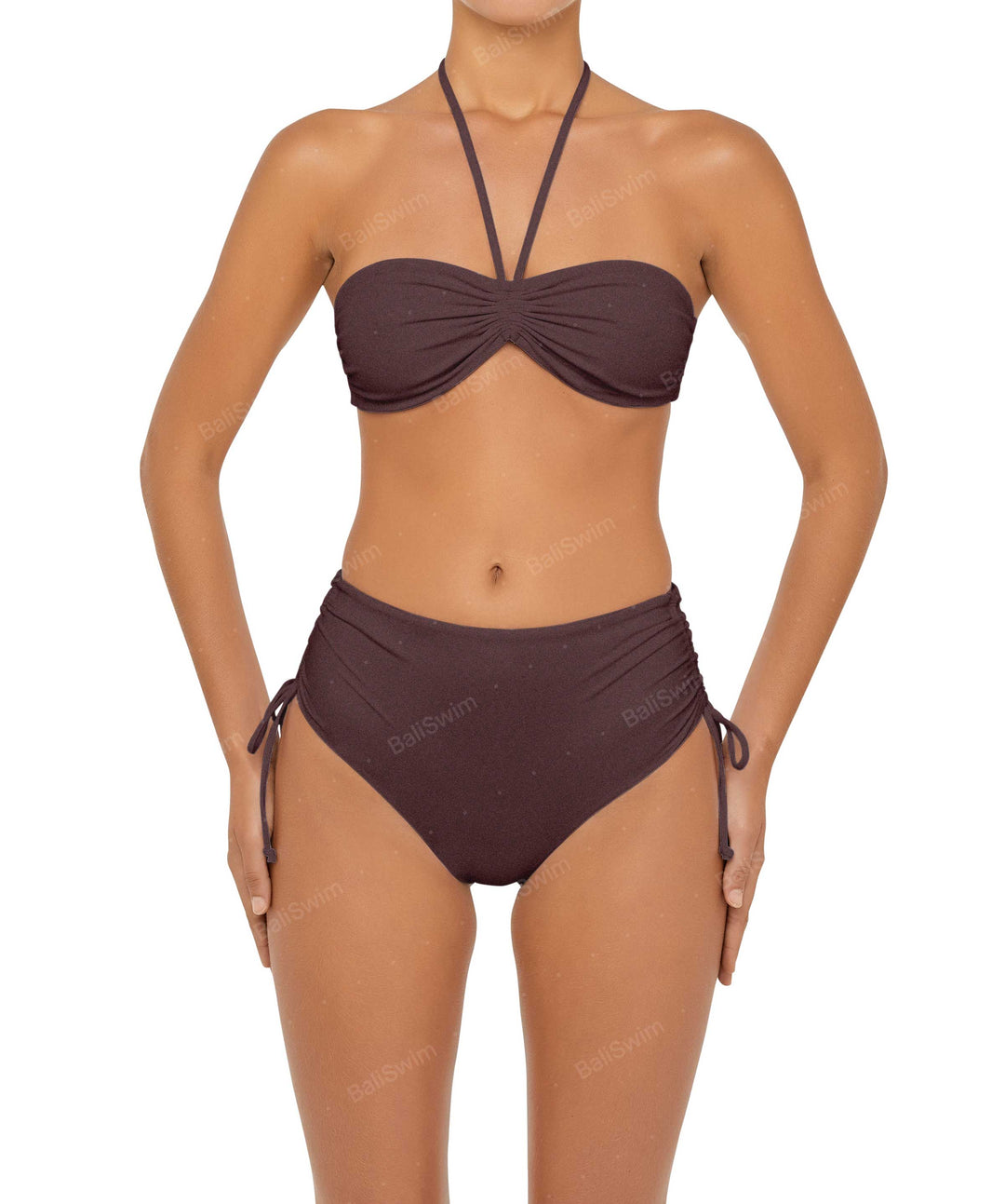 BSWS-B89 Side Ruched High Rise Bikini Bottom
