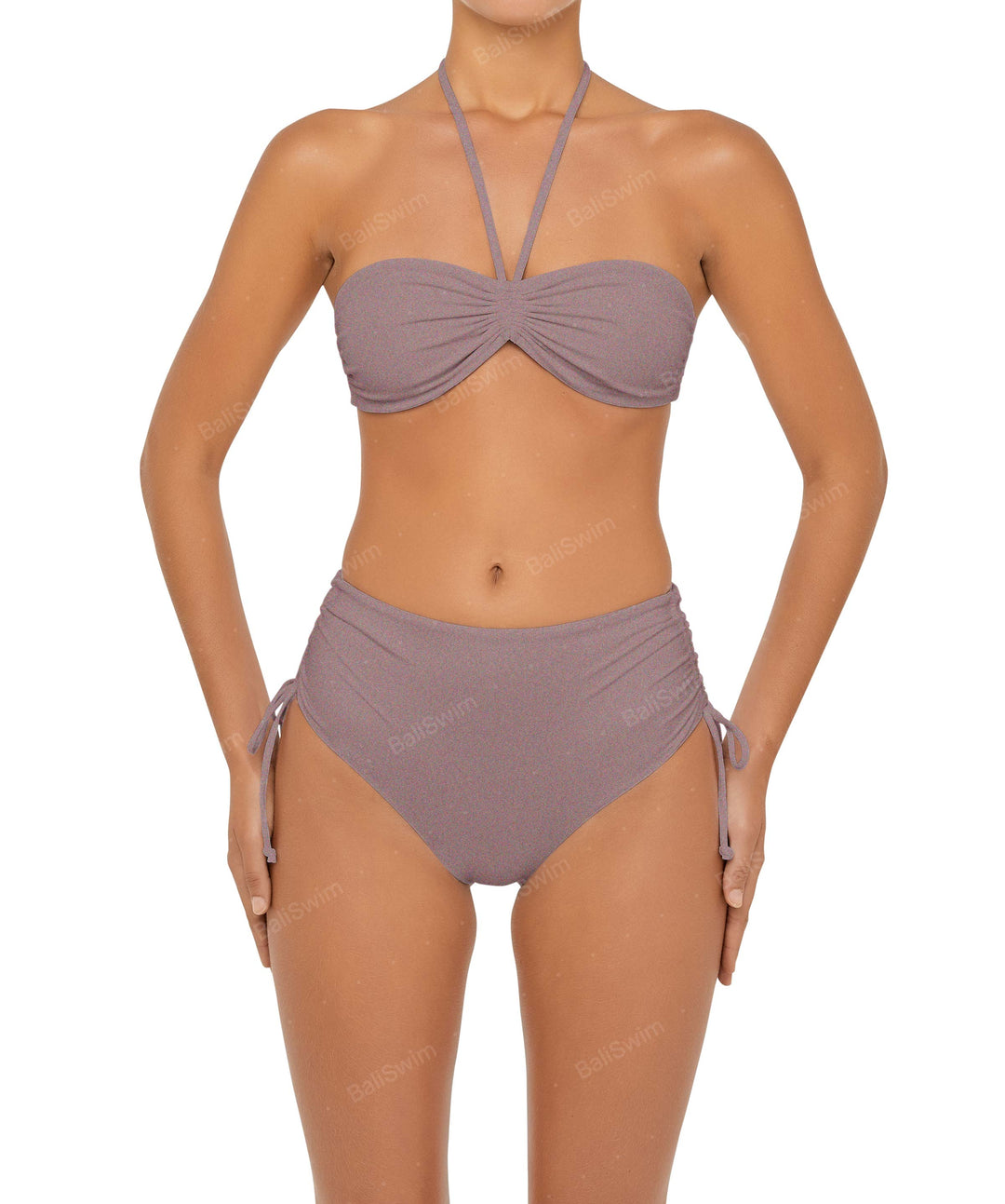 BSWS-B89 Side Ruched High Rise Bikini Bottom