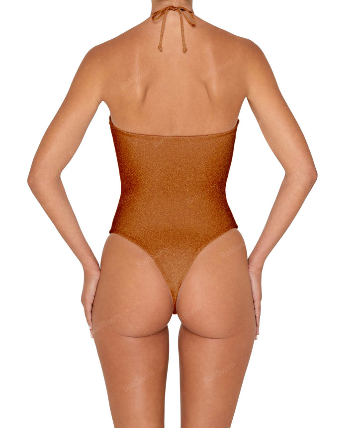 BSWS-S82 Halter tie neck one piece with center front cutout