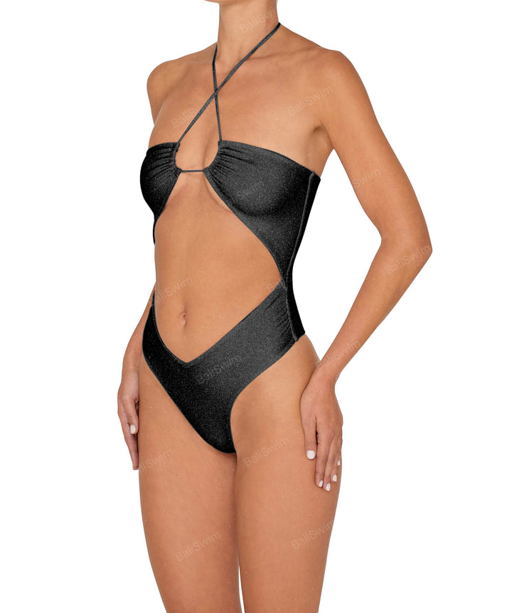 BSWS-S82 Halter tie neck one piece with center front cutout