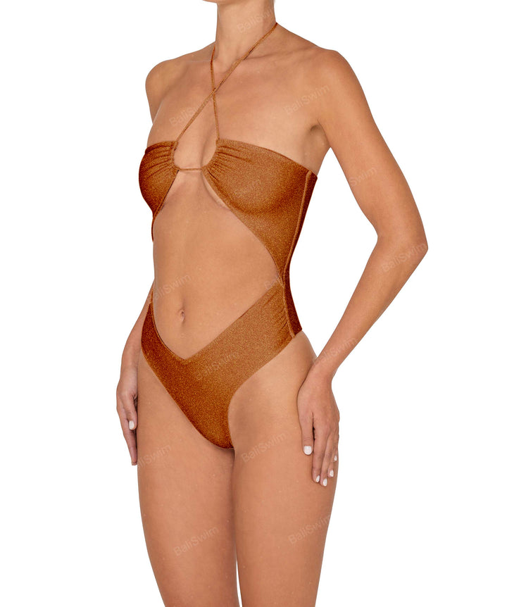 BSWS-S82 Halter tie neck one piece with center front cutout