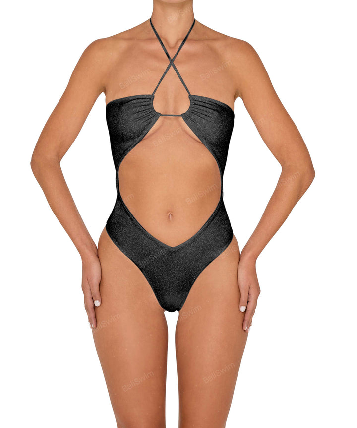 BSWS-S82 Halter tie neck one piece with center front cutout