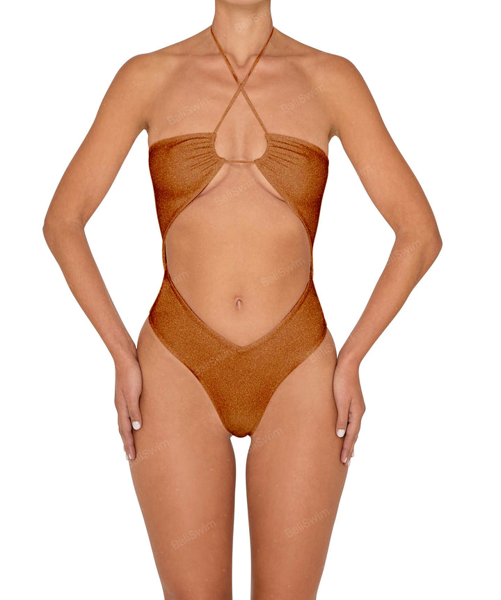 BSWS-S82 Halter tie neck one piece with center front cutout