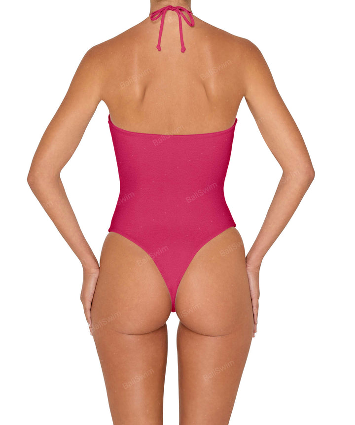 BSWS-S82 Halter Tie Neck One Piece With Center Front Cutout