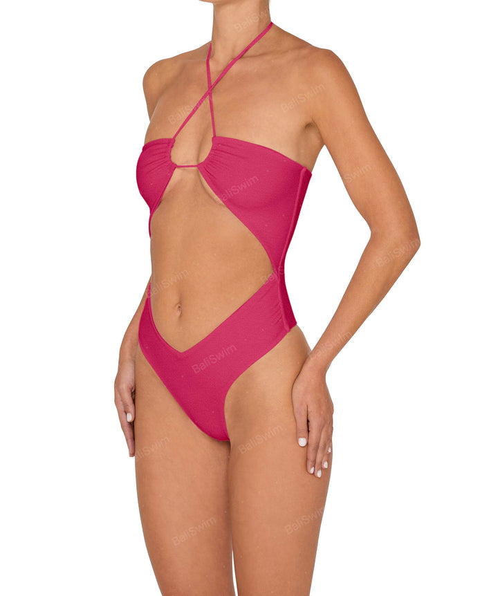 BSWS-S82 Halter Tie Neck One Piece With Center Front Cutout