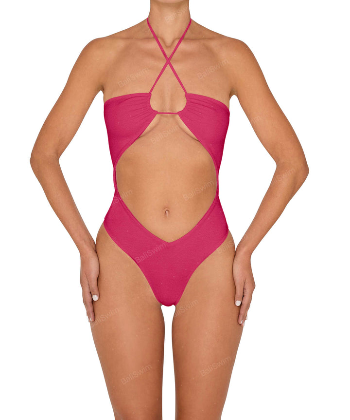BSWS-S82 Halter Tie Neck One Piece With Center Front Cutout