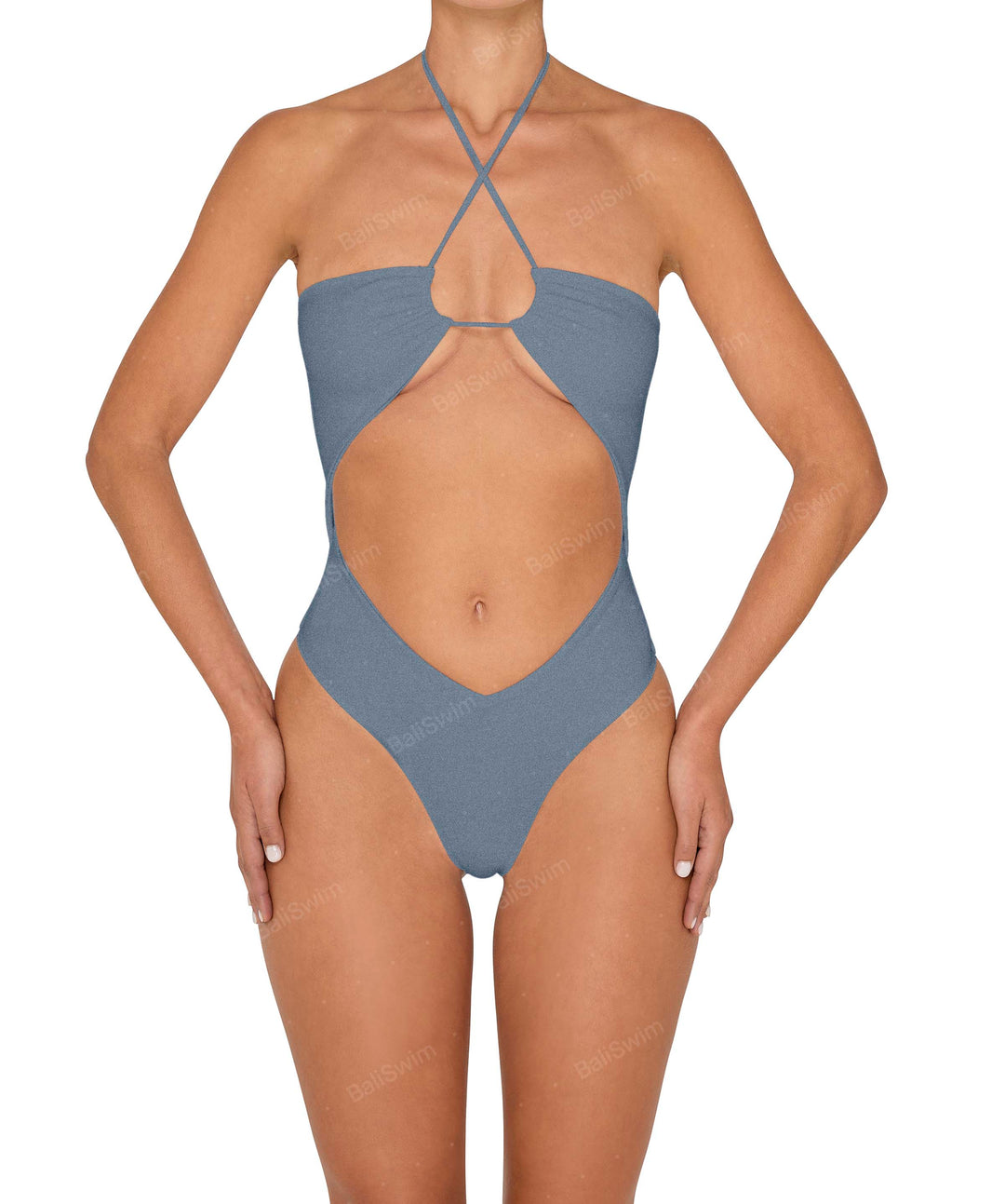 BSWS-S82 Halter Tie Neck One Piece With Center Front Cutout