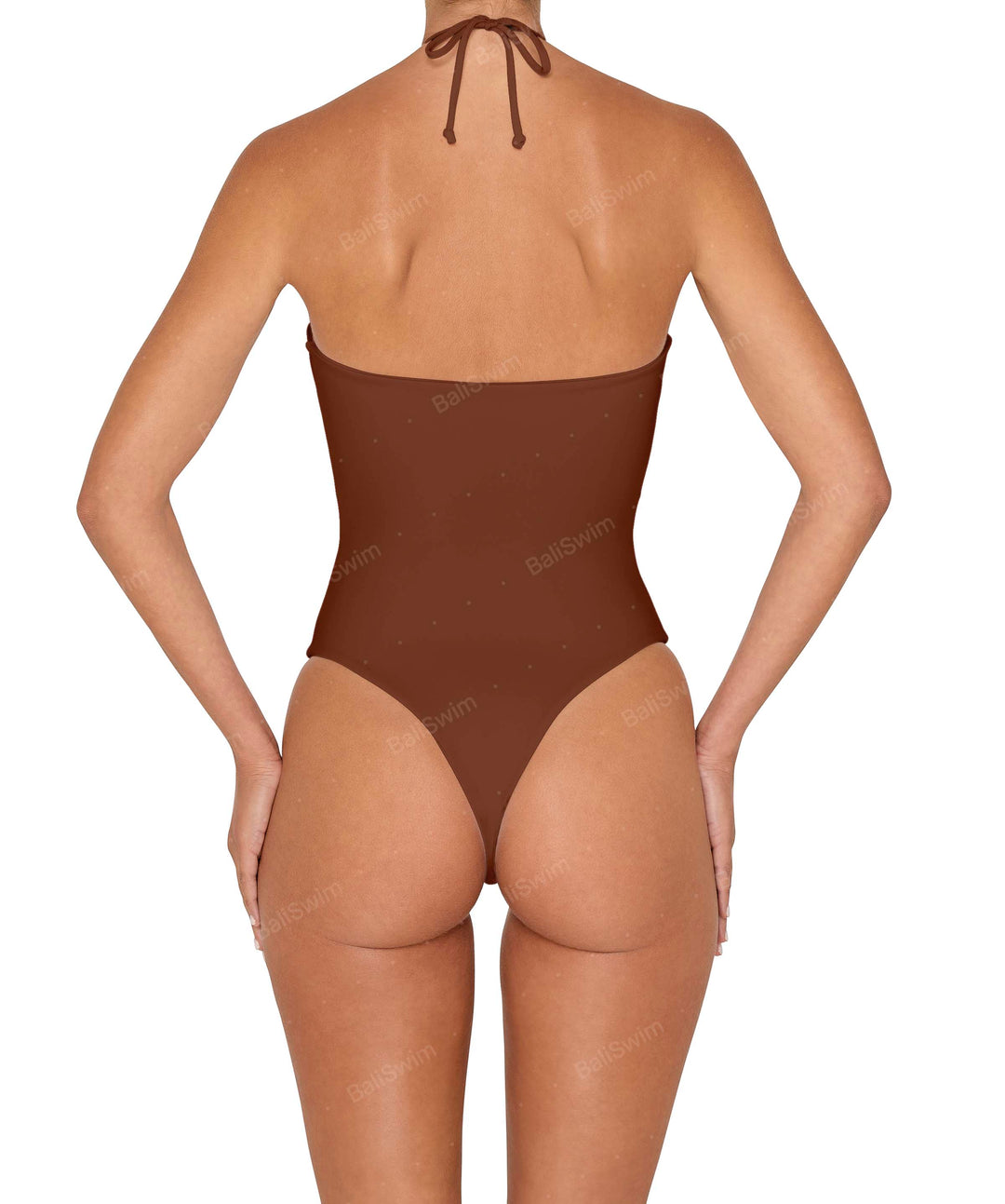 BSWS-S82 Halter Tie Neck One Piece With Center Front Cutout