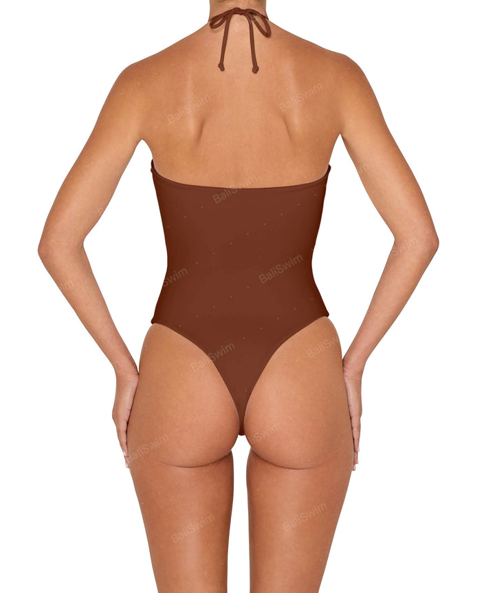 BSWS-S82 Halter Tie Neck One Piece With Center Front Cutout