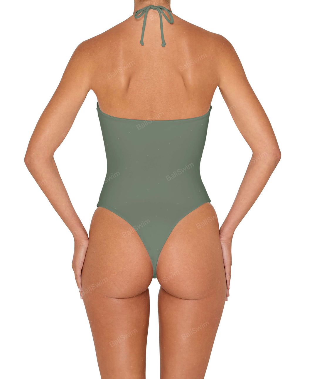 BSWS-S82 Halter Tie Neck One Piece With Center Front Cutout
