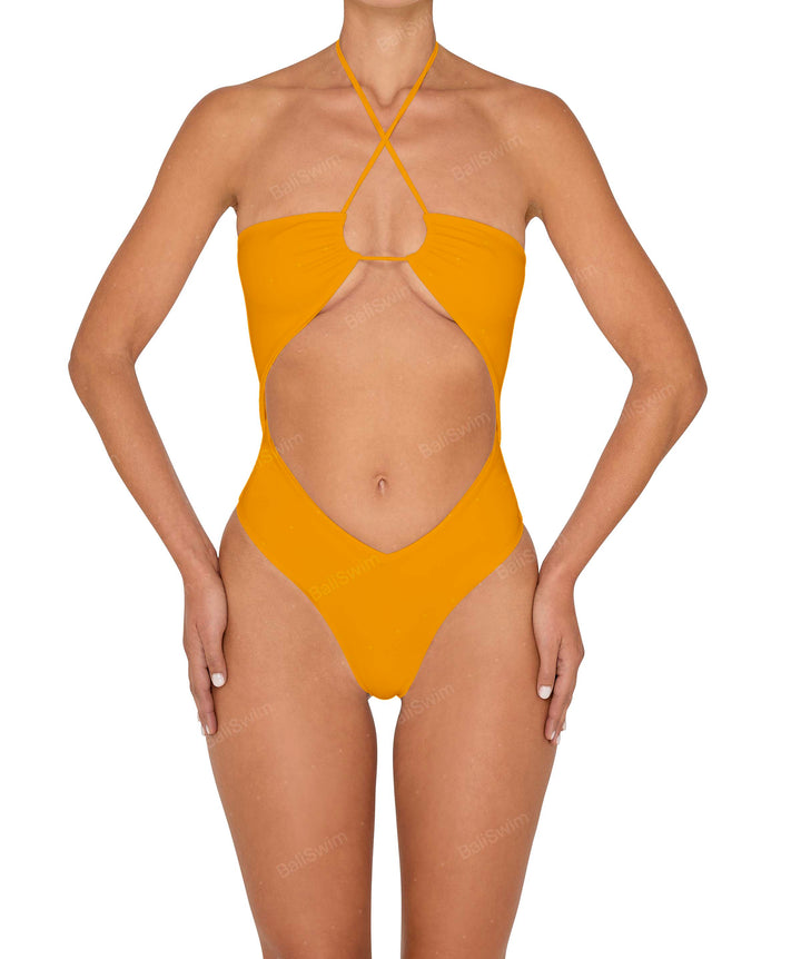 BSWS-S82 Halter Tie Neck One Piece With Center Front Cutout