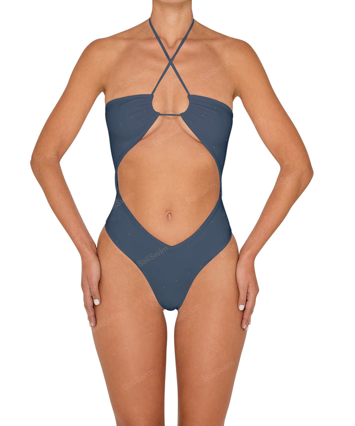 BSWS-S82 Halter Tie Neck One Piece With Center Front Cutout