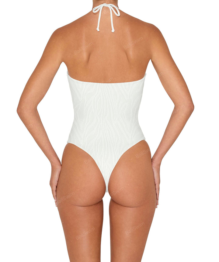 BSWS-S82 Halter Tie Neck One Piece With Center Front Cutout