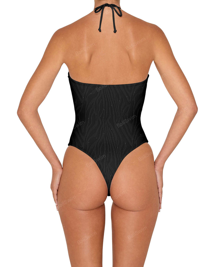 BSWS-S82 Halter Tie Neck One Piece With Center Front Cutout