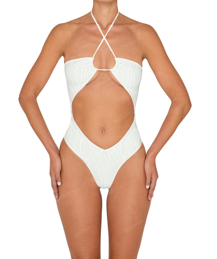 BSWS-S82 Halter Tie Neck One Piece With Center Front Cutout