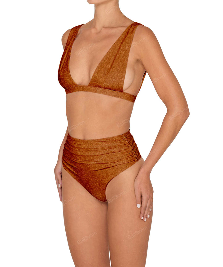BSWS-B150 Side Shirred High Waisted Bikini Bottom