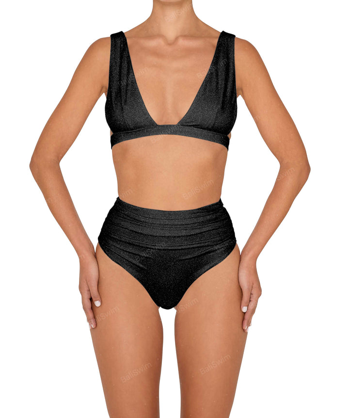 BSWS-B150 Side Shirred High Waisted Bikini Bottom