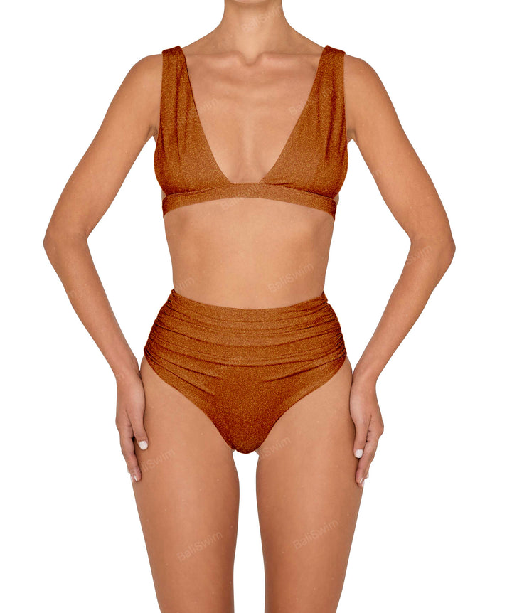 BSWS-B150 Side Shirred High Waisted Bikini Bottom