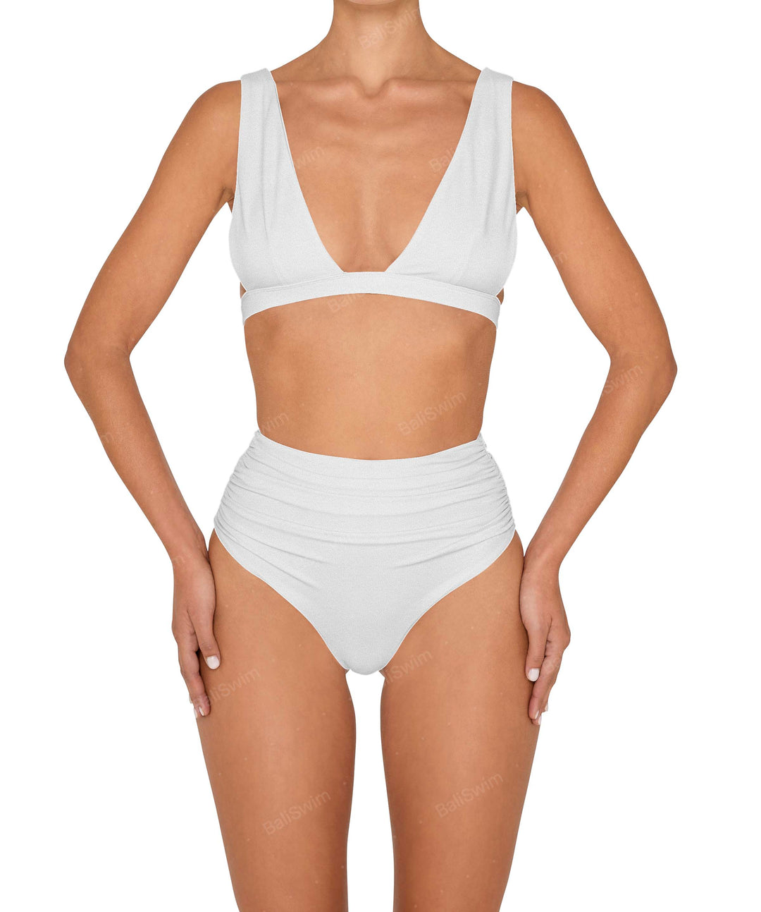 BSWS-B150 Side Shirred High Waisted Bikini Bottom