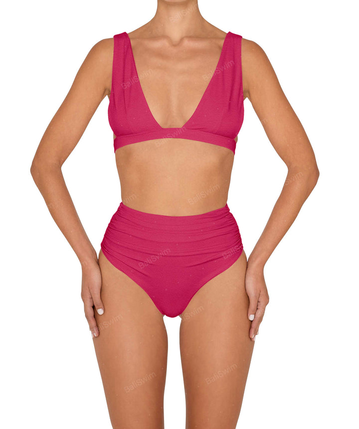 BSWS-B150 Side Shirred High Waisted Bikini Bottom