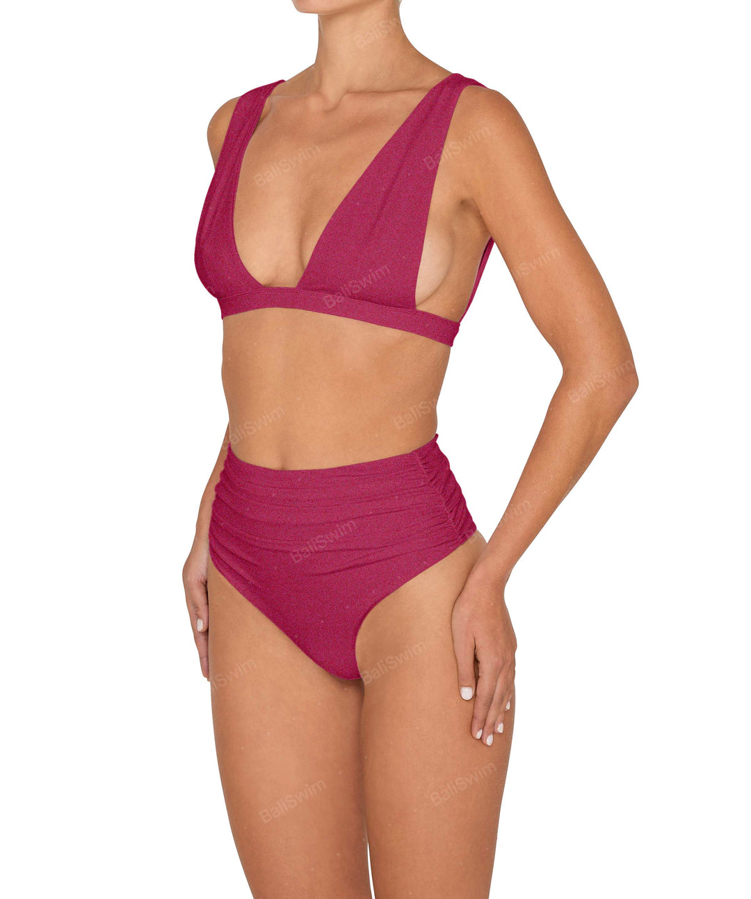 BSWS-B150 Side Shirred High Waisted Bikini Bottom